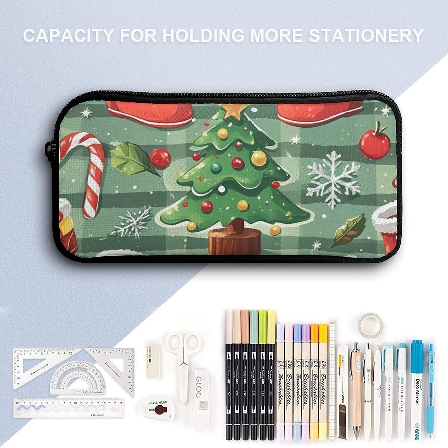 DJUETRUI Christmas Accessories Large Pencil Case, Pencil Pouch with Zipper image 3