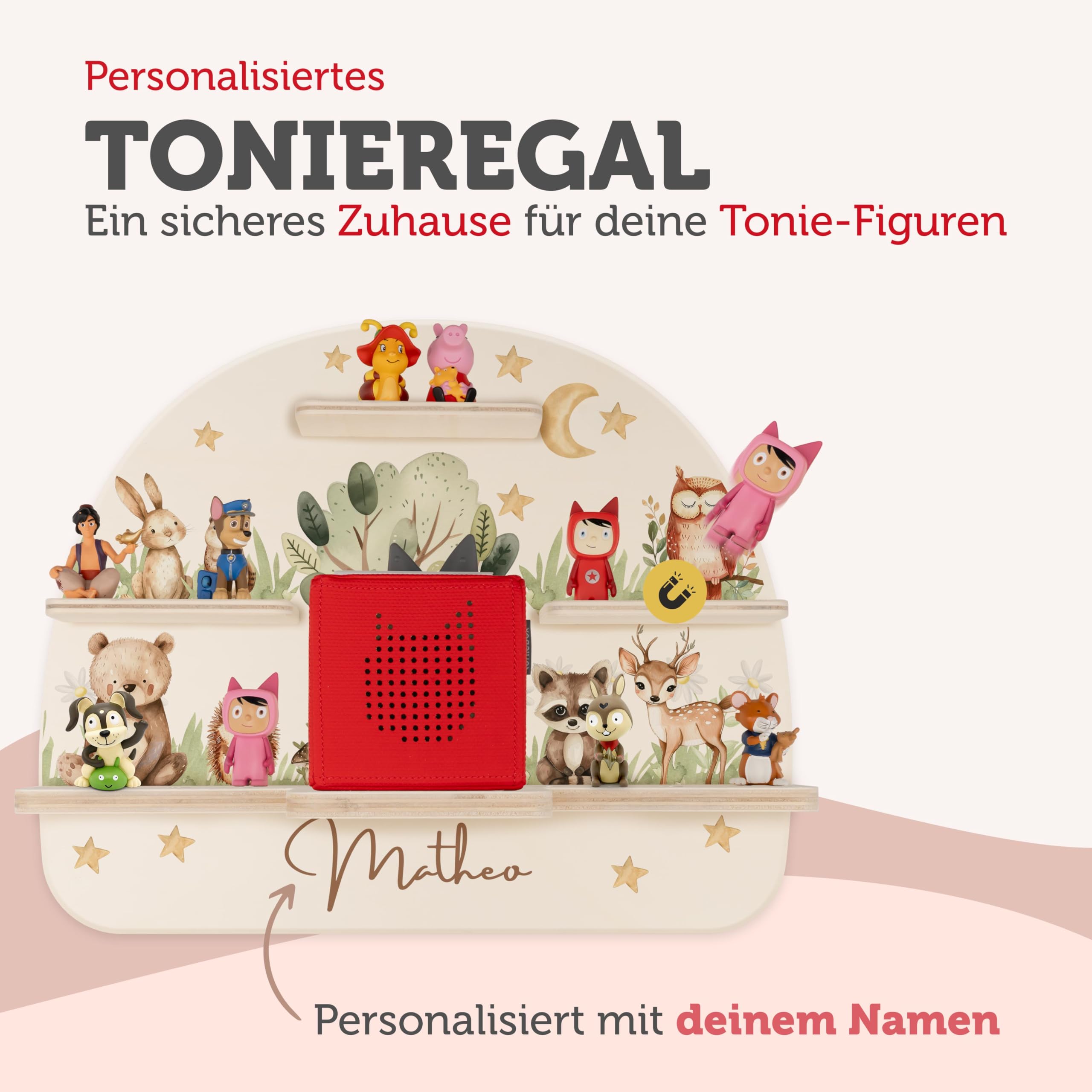 Tonie Regal mit deinem Wunsch-Namen | Wandregal Kinderzimmer zur Aufbewahrung der Tonie Box & Hörfiguren | Tonieregal Mädchen und Jungen - Praktische Kinderzimmer deko & Geschenke Kinder