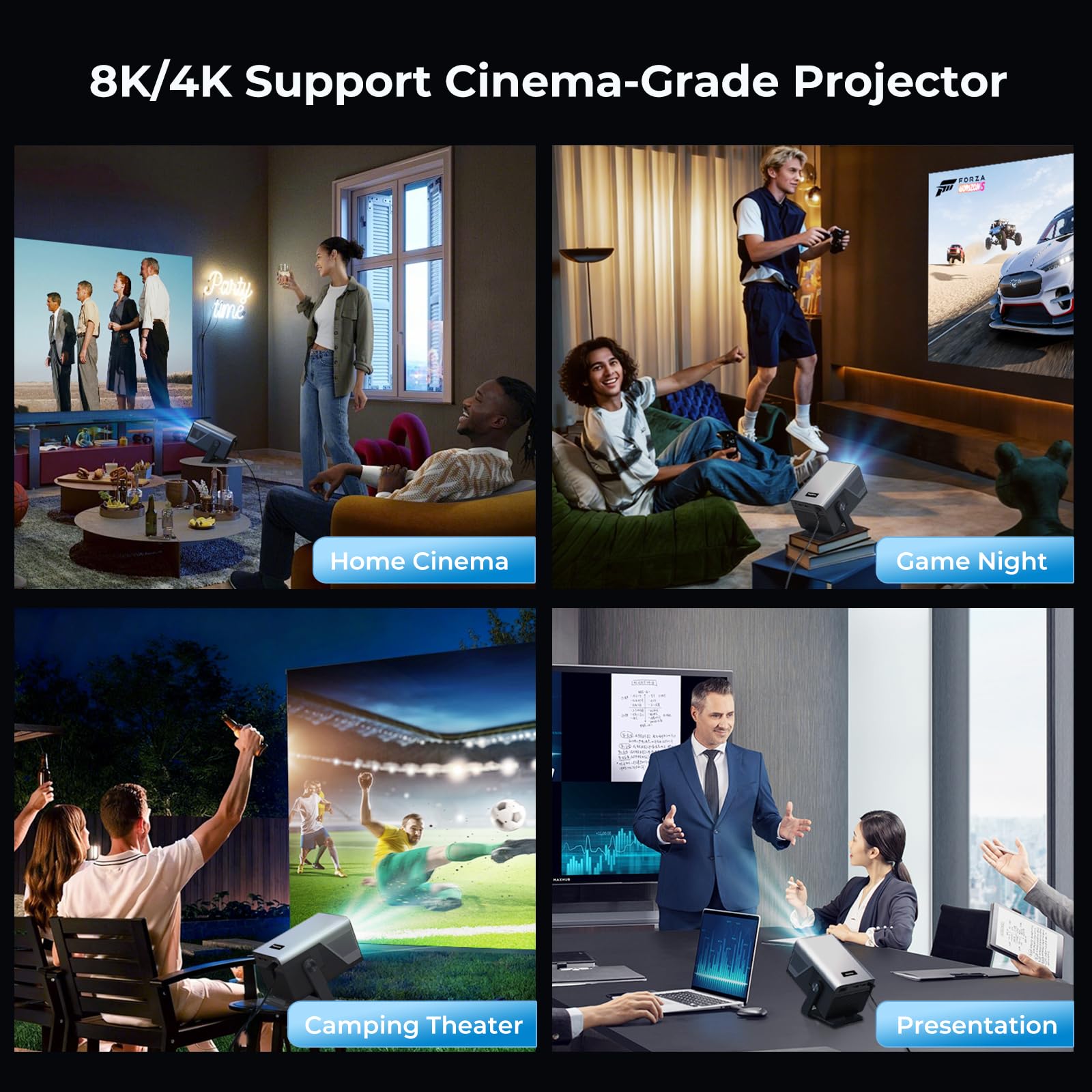 Videoprojecteur X7, Projecteur Video 4K Android 14 Smart, Mini Projecteur Portable WiFi Bluetooth, 2000 ANSI Natif 1080P, Autofocus Trapèze, Retroprojecteur Cinema Maison Chambre Exterieur