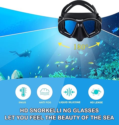 Miniatura 3 de YNNAOY 2 juegos de máscara de buceo profesional y esnórquel, silicona líquida antifugas y correa ajustable, con vidrio templado para una mejor vista