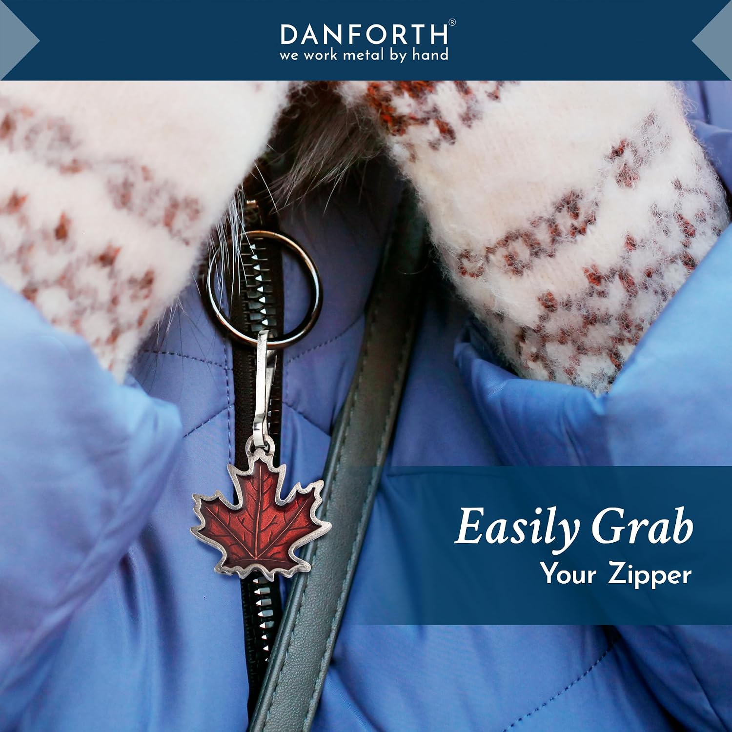 Danforth Fall Maple Leaf Zipper Pull | Pewter Handcrafted in USA image 3