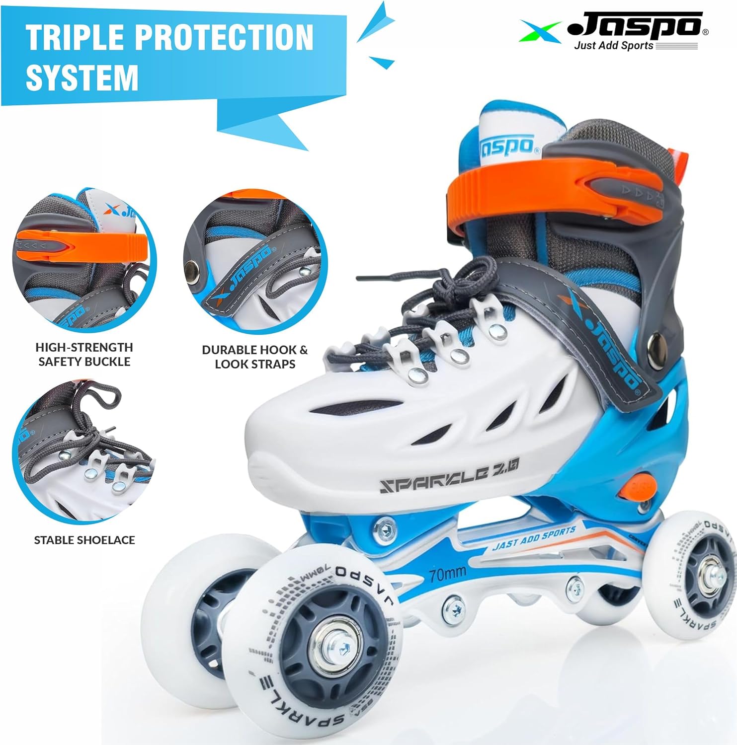 Jaspo Sparkle 2.0 Convertible & Adjustable Inline/Quad Roller Skates, 2-in-1 Design,Aluminium Chassis, 70mm PU 85A Wheels, PVC Shoe,for Kids & Youth
