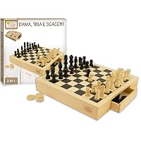 Teorema Giocattoli, scacchiera in legno portatile 3 in 1. Dama