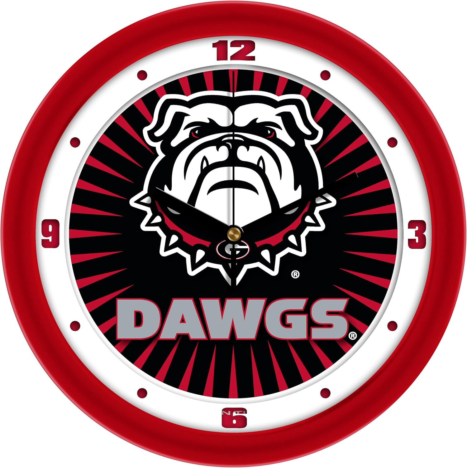 SunTime Official Collegiate Team Spirit Wall Clock, 11.5" Diameter, Silent Non-Ticking Movement - Georgia Bulldogs 2