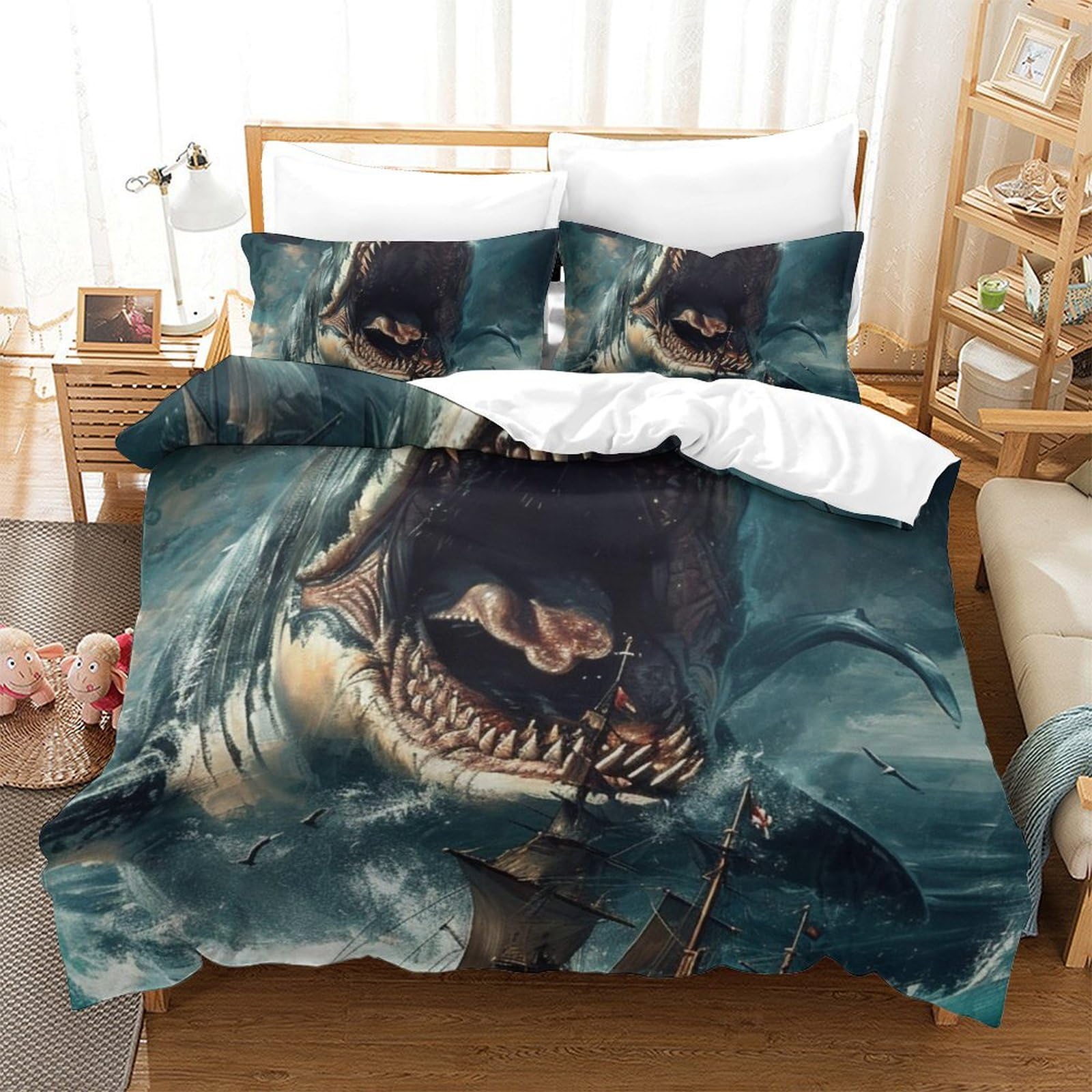 Housse de couette requin blanc 260x220 en microfibre de qualité supérieure