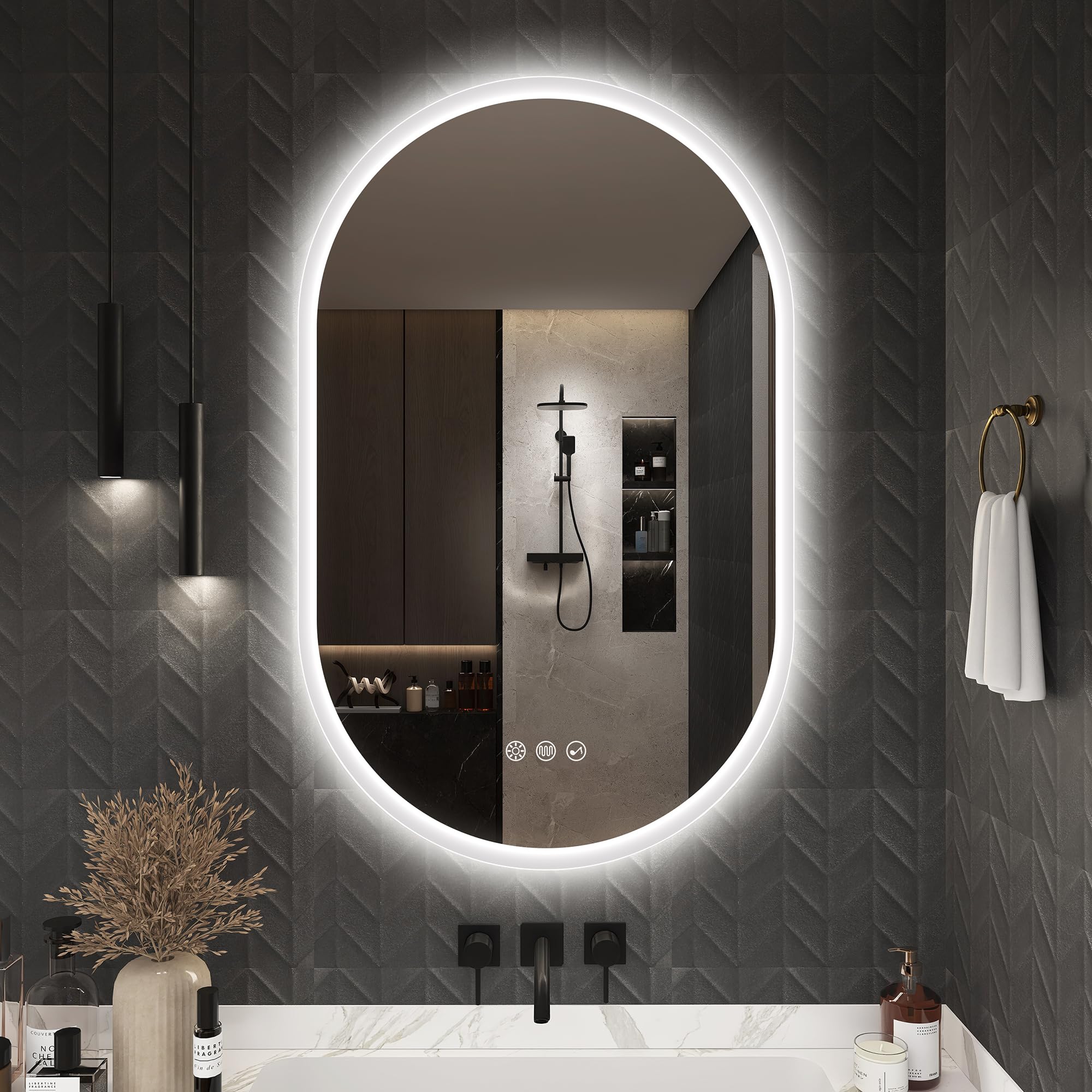S'bagno Oval Bluetooth Bathroom Mirror with LED Lights 500x800mm, Anti-Fog, LED Bathroom Mirror with Memory, 3000K-6500K, Dimmable, HD Tempered Glass, IP44 Waterproof, Horizontal or Vertical — image 1