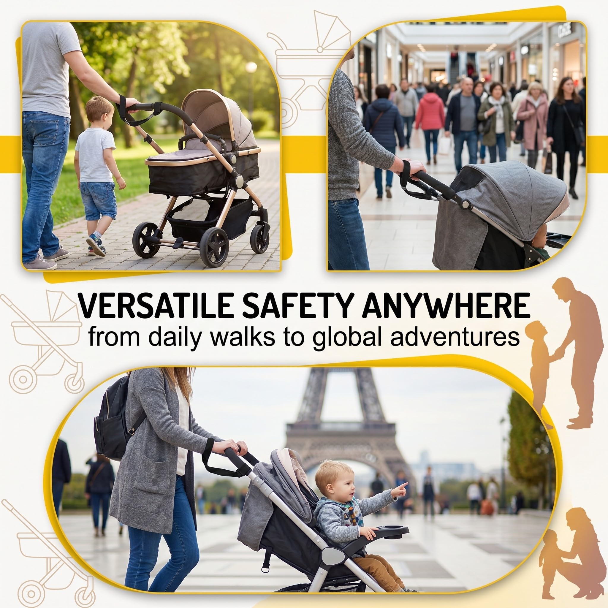 2 Pezzi Passeggino Imbracature Da Polso Passeggino Regolabile Passeggino Cinghie Passeggino Passeggino Passeggino Cintura Gancio Per Passeggino Per Sicurezza Anti-Skid Bambini (Nero)