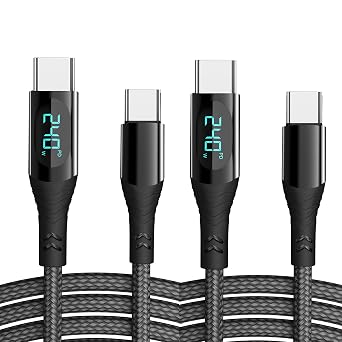 240W/5A 2Pack 4Feet & 6.6 Feet Braided USB C to C Cable Super Fast Charge Type-C Cord PD Charging Cables with Display 480Mbps Compatible with iPad MacBook Galaxy S21/S10/S9/Plus