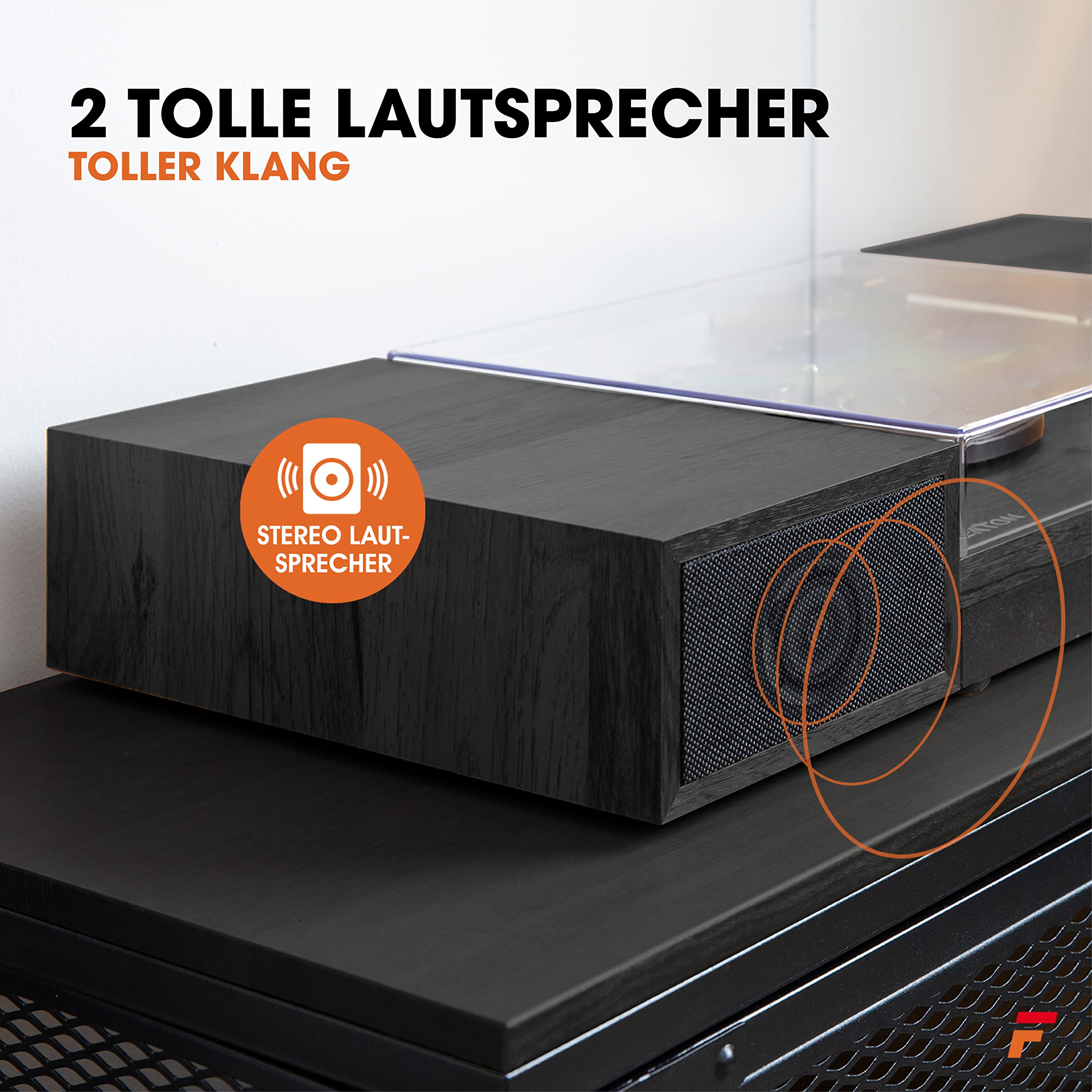 Fenton RP165B Retro Plattenspieler mit Lautsprecher & Bluetooth – Schallplattenspieler mit Boxen 100 Watt Anlage – Vinyl Player 33/45/78 RPM – Record Player 33,45,78 U/min, Auto-Stop - Holz Schwarz