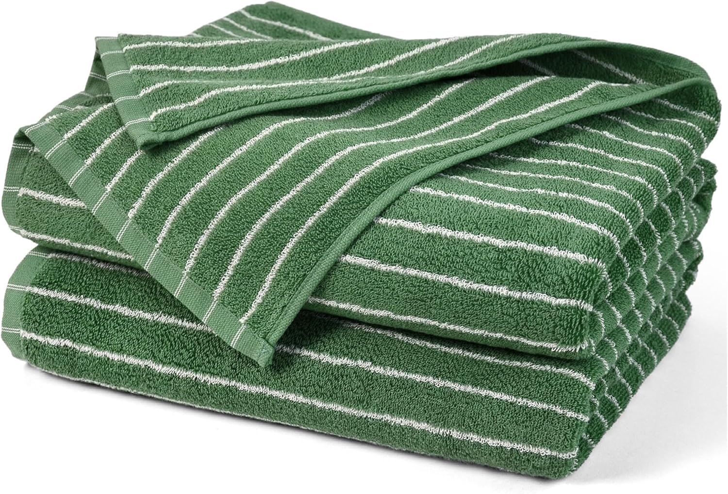 Jacquotha Bath Towels 2 Pack, Lighter & Quick Dry Towels Large 27.5 x 55 inches, Luxury Terry Cotton Towels for Bathroom Spa Swim, Forest Green & White Striped