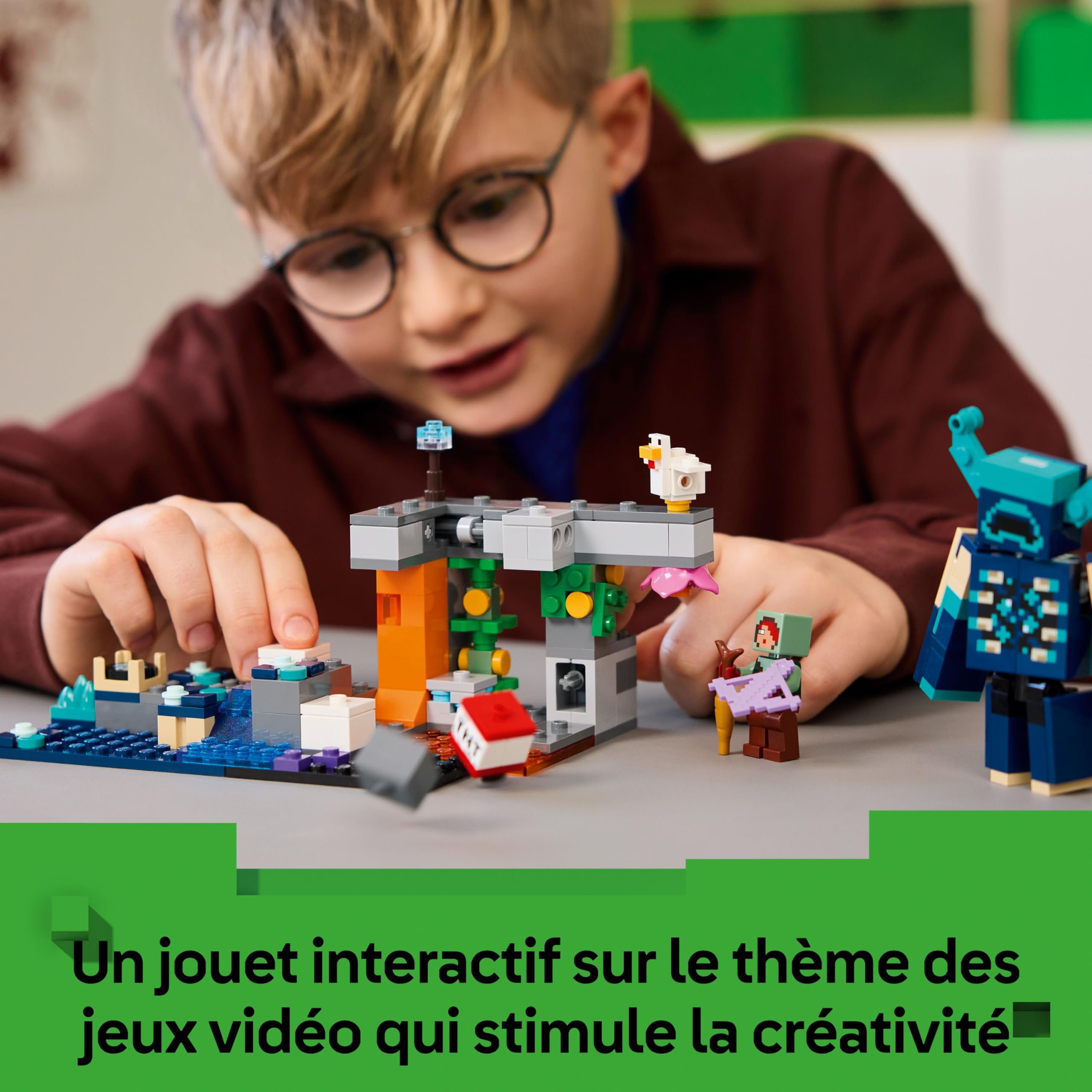 LEGO Minecraft La Rencontre avec Le Warden - Jouet Interactif avec Minifigurine, Figurine de Mob & Fonction TNT Chute de Rocher - Cadeau Collector pour Gamer, Garçon ou Fille dès 7 Ans 21274