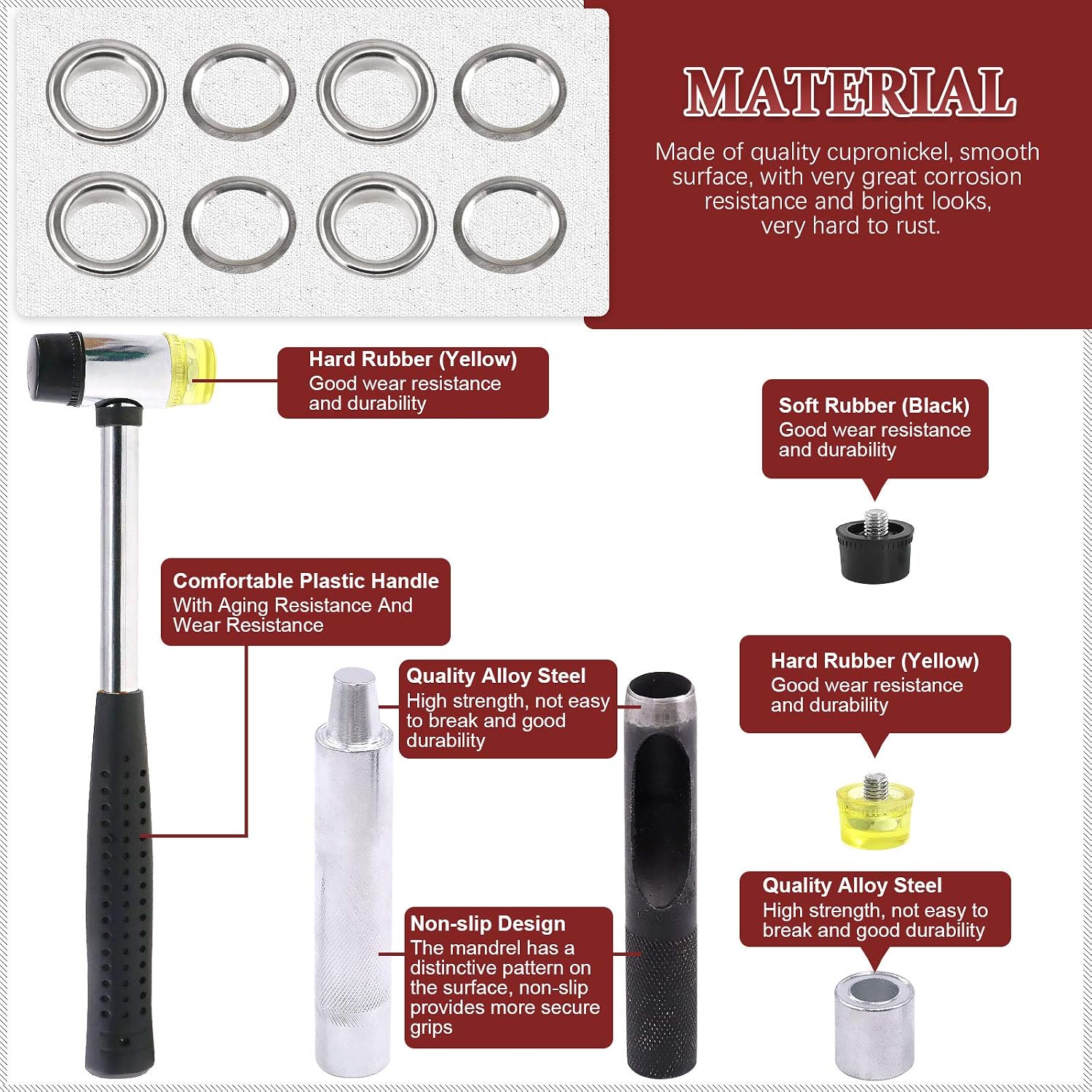 Hilitchi 120 Sets 1/2 Inch Grommets Eyelets Grommet Kit with Punch Hole Tool Installation Tool for Tarpaulin, Fabric, Curtains and Craft Making, Tarpaulin Repair (Silver)