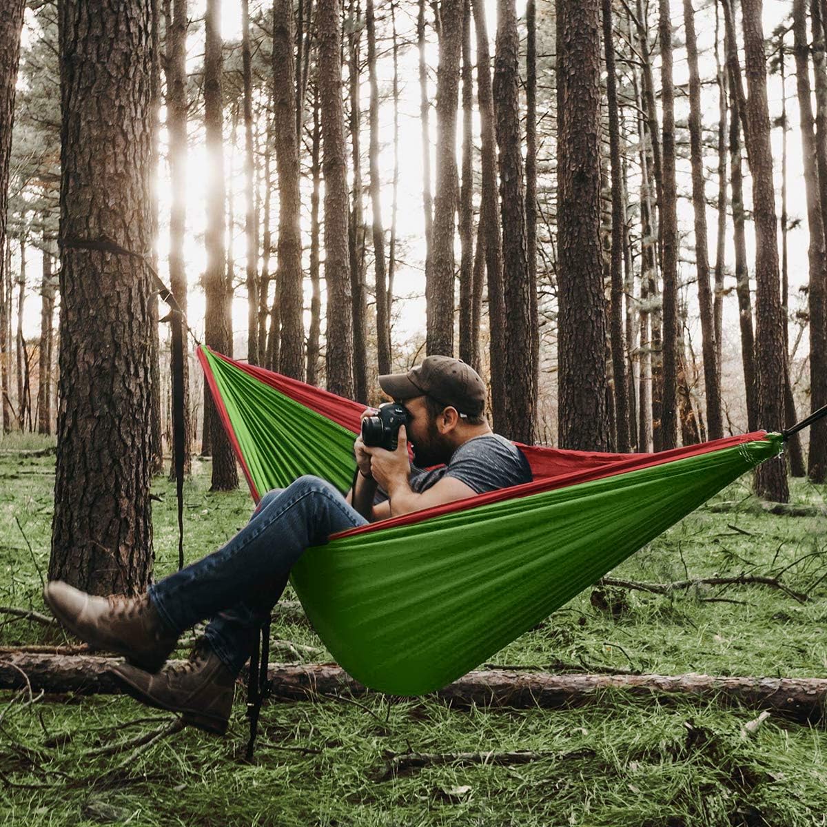 ETROL Camping Hammock,Double & Single Portable Parachute Hammock with Tree Straps,Lightweight Outdoor Tree Hammocks for Beach Travel Backpacking Backyard Patio Hiking - Comes with 2 Carabiner