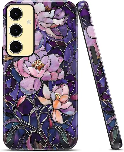 Aoldimu Cute Stained Glass Flower Phone Case for Samsung Galaxy S25 5G 6.2", Tre