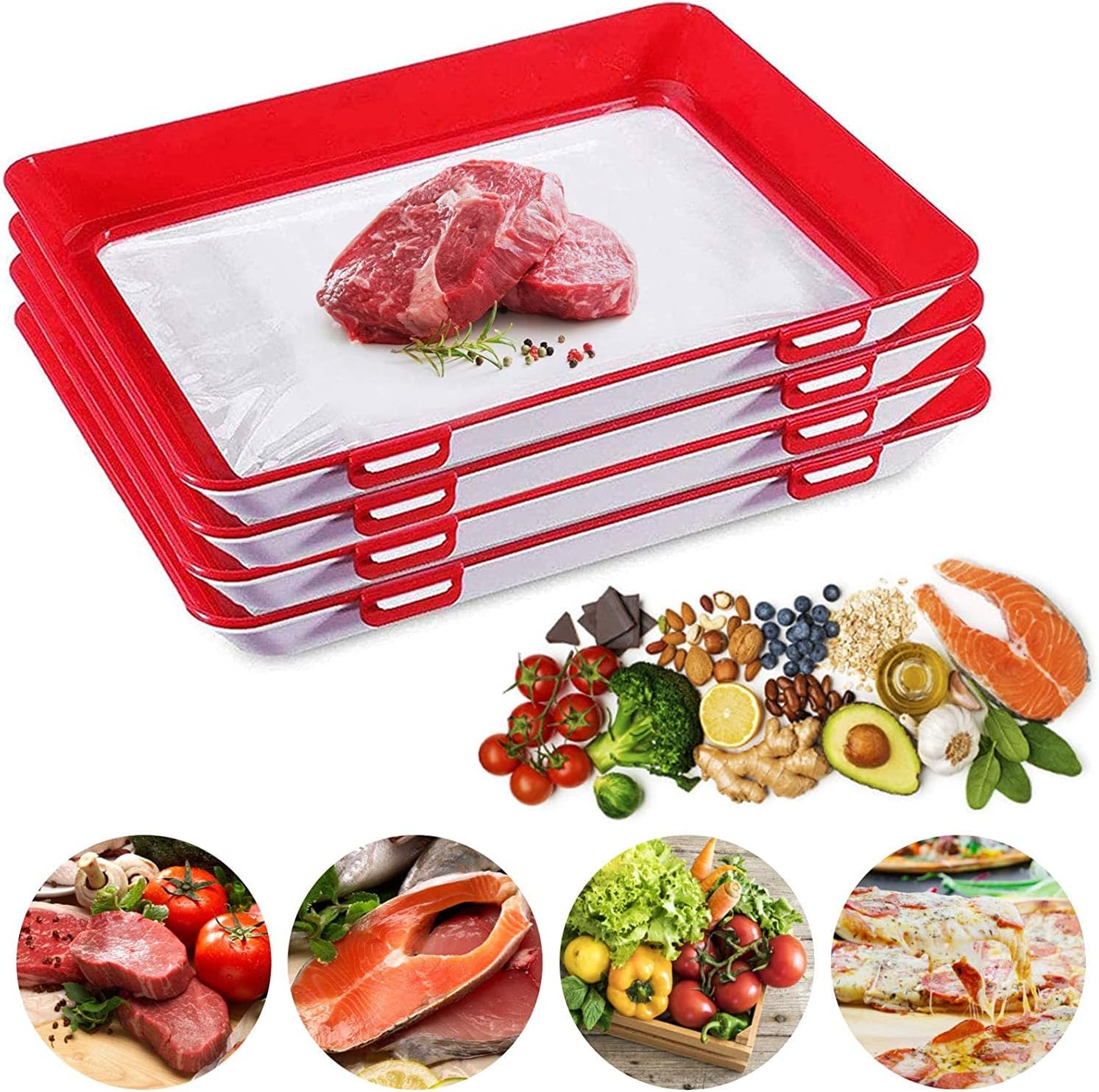 ONINE Set of 4 Stacking Food Storage Trays, Stretch Cover