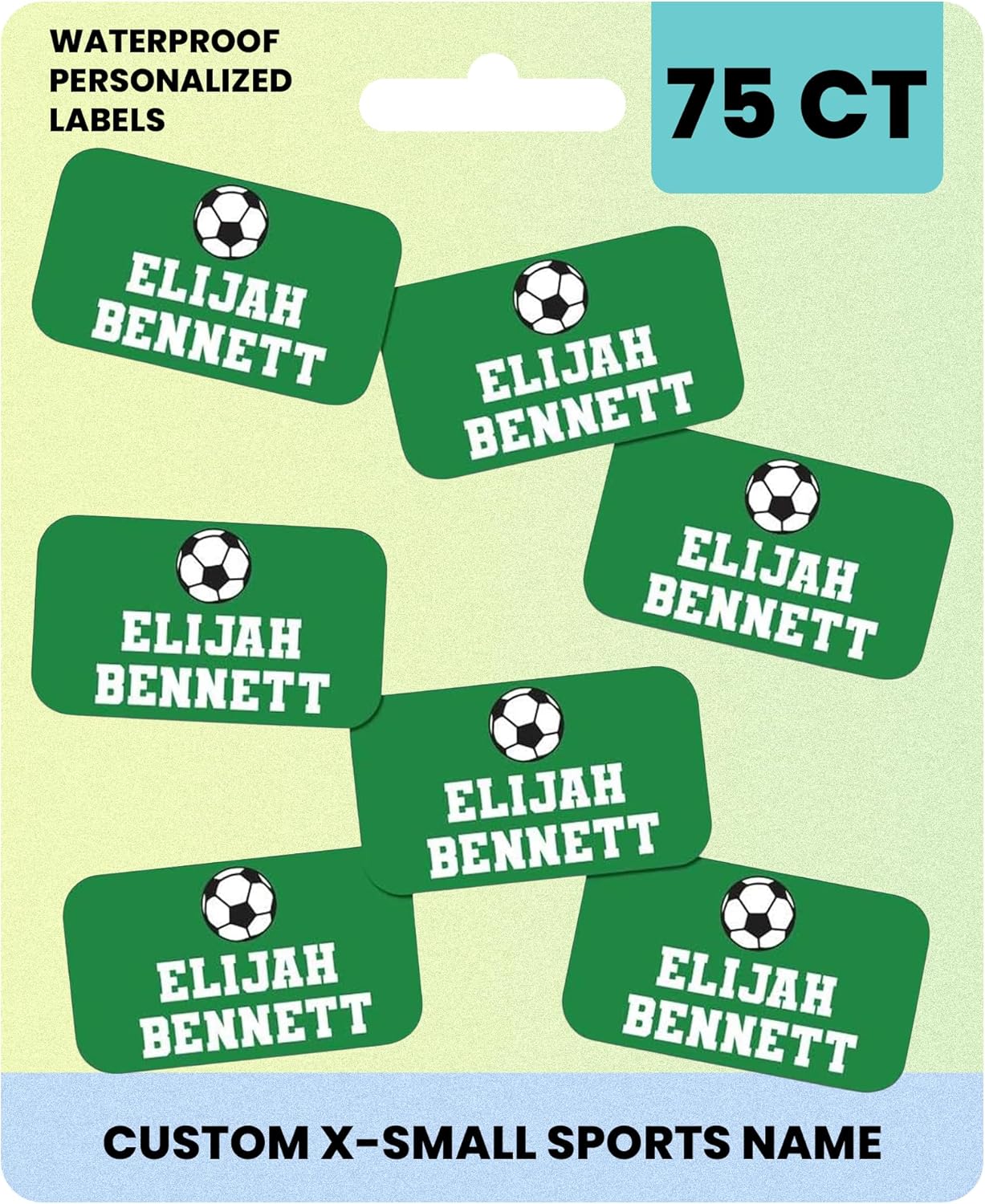 Label Daddy – Custom Extra Small Sports Name Labels – Waterproof Personalized Labels for Shoes, Bottles, Lunch Boxes & School Supplies – Durable Peel-and-Stick Name Tags – Soccer Design - 75 Ct