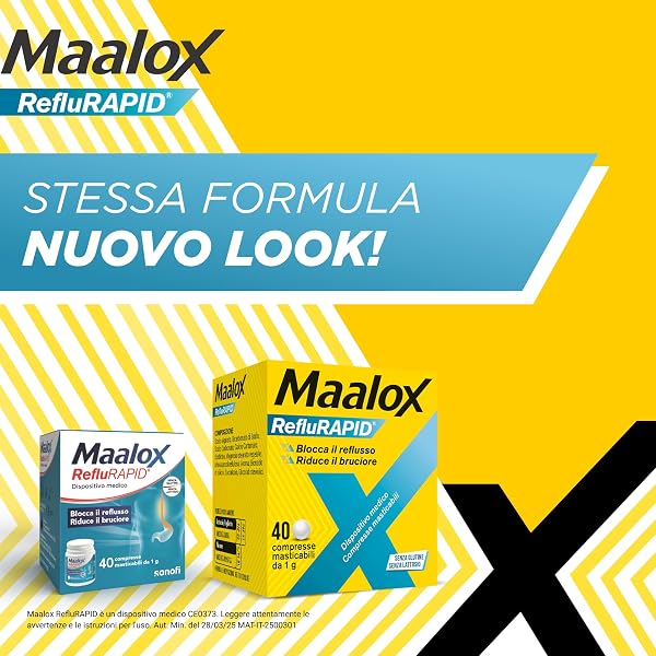 Maalox Reflurapid Blocca il Reflusso Gastroesofageo, Riduce Bruciore e Acidità di Stomaco, anche in Gravidanza - con Bicarbonato di Sodio, Senza Glutine, Senza Lattosio (40 Compresse Gusto Menta) - 2