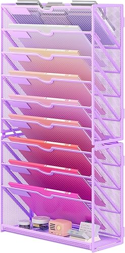 Miniatura 9 de Lavatino Organizador de carpetas de archivos de pared colgantes de 10 niveles, organizador de archivos de papel de malla de metal negro para