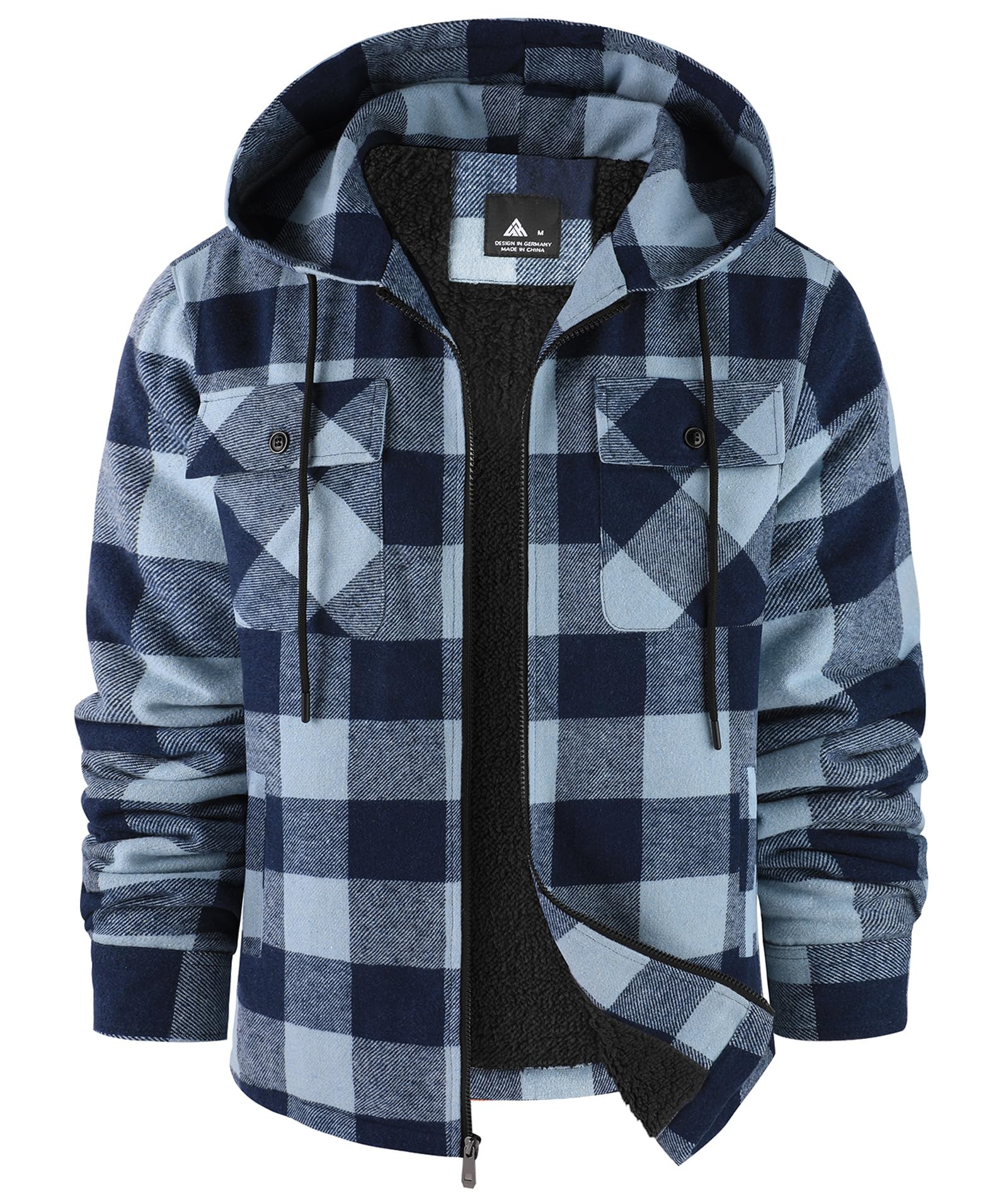 SCODI Mens Flannel Hooded Jacket Fleece Sherpa Lined Zip Up Plaid Hoodies
