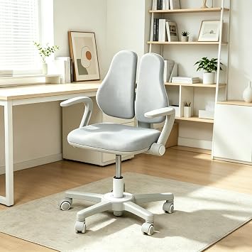 Kids Desk Chair, Ergonomic Study Chair for Kids with Lumbar Support, Adjustable Height, Flip-Up Armrests, Adjustable Backrest for Home Bedroom