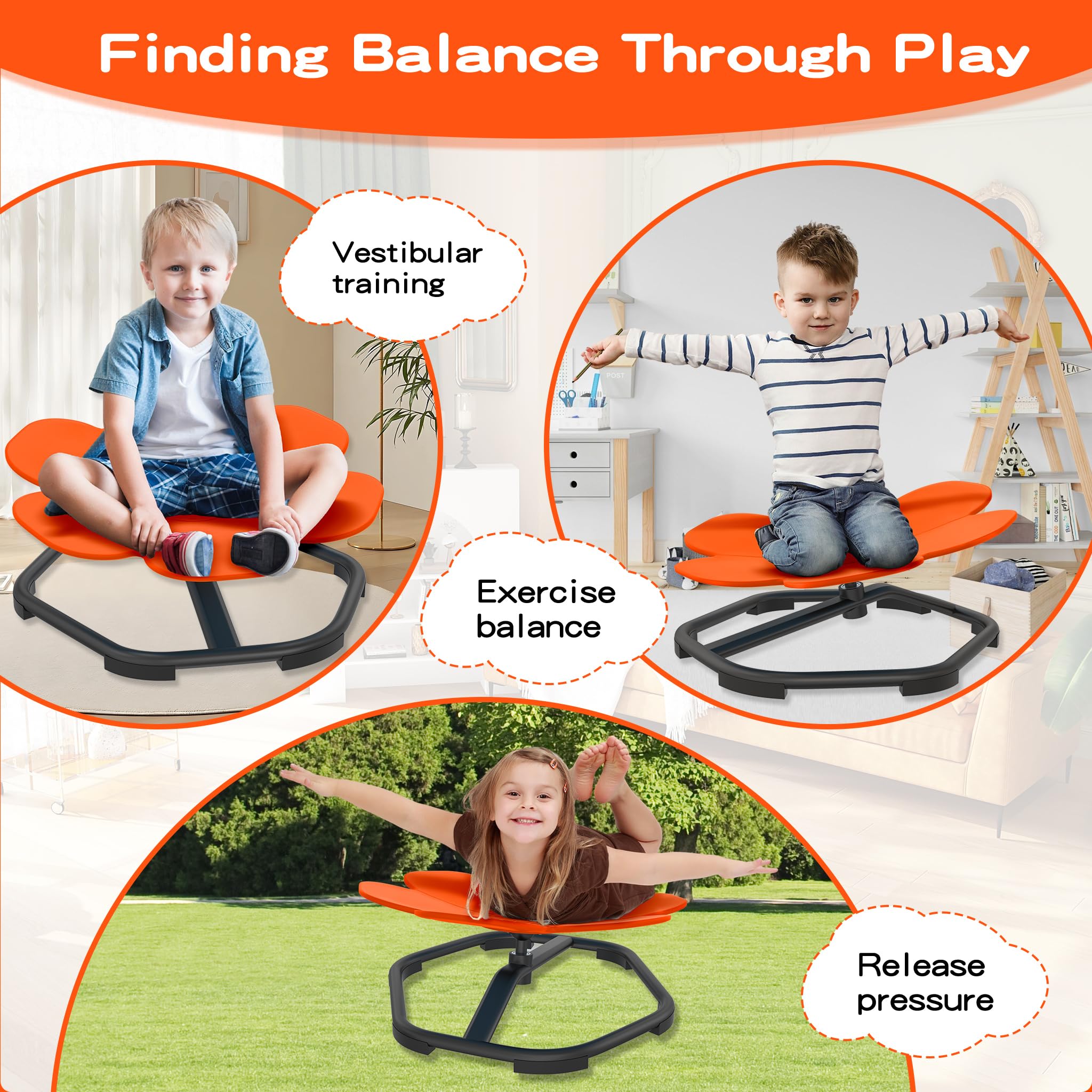 Froadp Silla de carrusel sensorial Autismo Silla Giratoria Silla Giratoria para Niños Entrenamiento Coordinación Física y Equilibrio Sensorial Autismo Juguete Silla de Equilibrio, Naranja