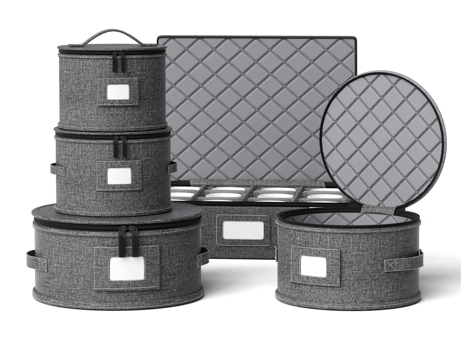 China Storage Containers Hard Shell Box for Moving Dishes, Plate, Saucers, Dinnerware, Mugs, Wine and Glasses Quilted Organizer Dividers for Packing Fine China Storage Containers 5Piece Grey