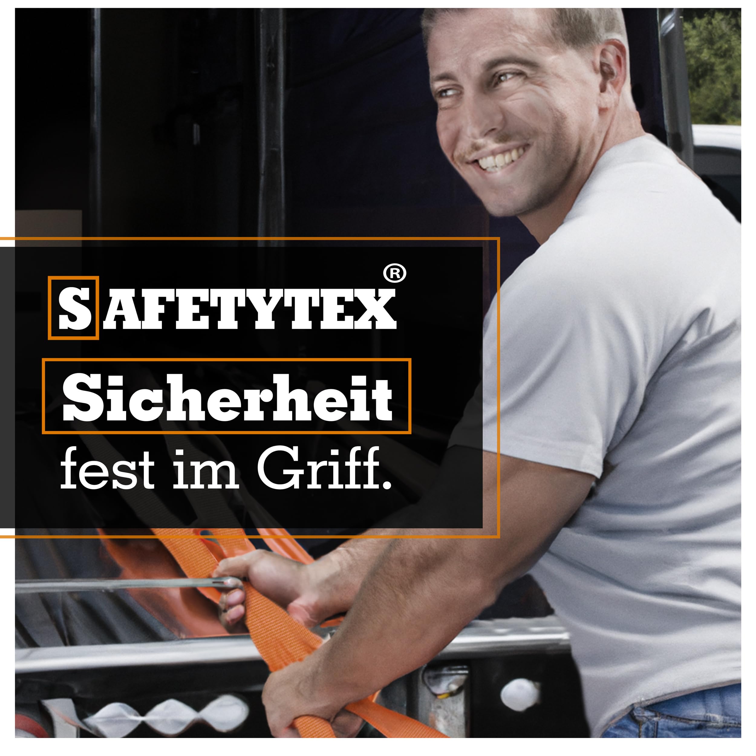 Safetytex Spanngurt Doppelfitting Airlineschiene 35mm 5m 1000kg | 2-teiliger Ratschengurt mit hoher Tragkraft für Zurrschienen, hochfeste Ladungssicherung und sicheren Transport