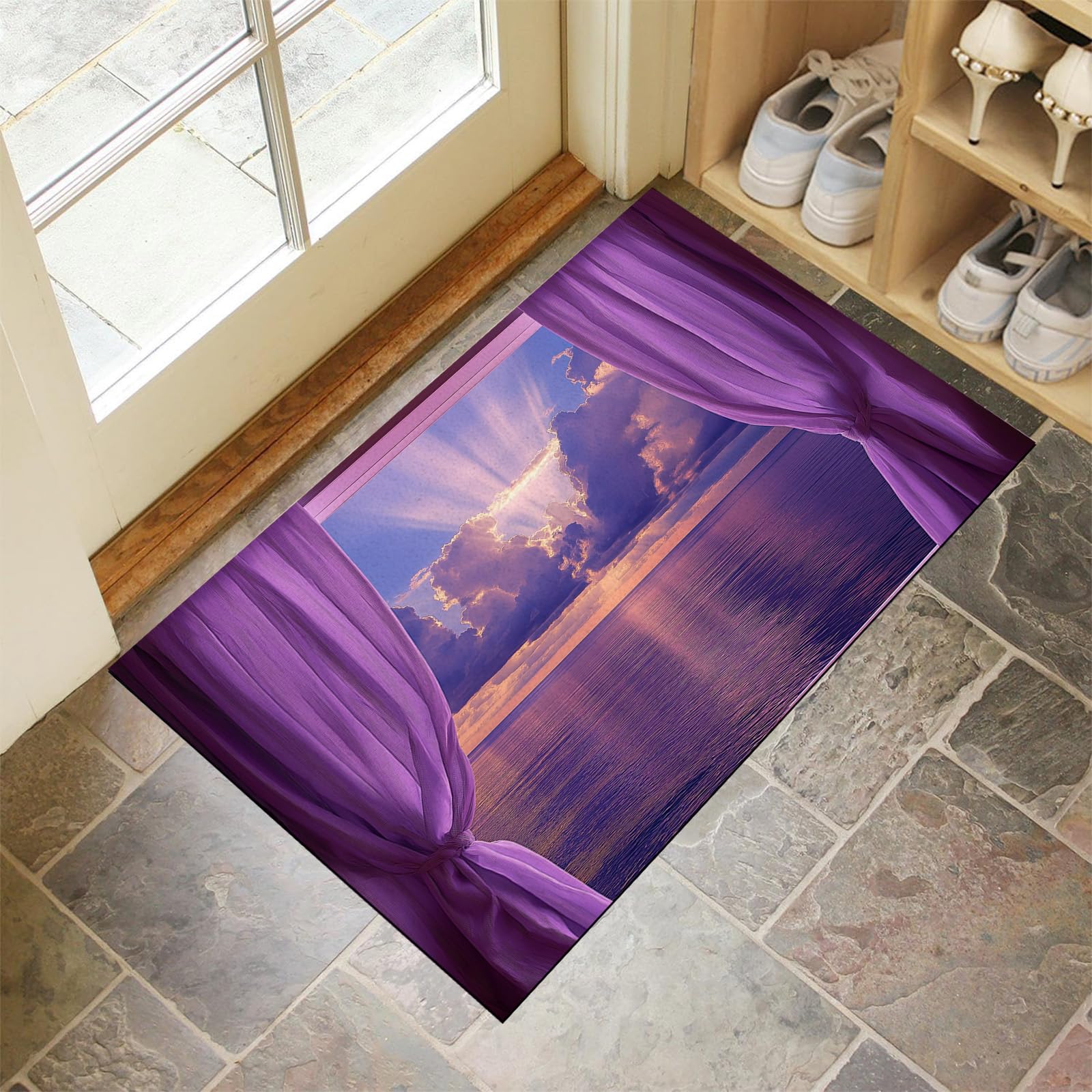 Tapis de porte extérieur 60x90cm étanche lavable motif lever du soleil