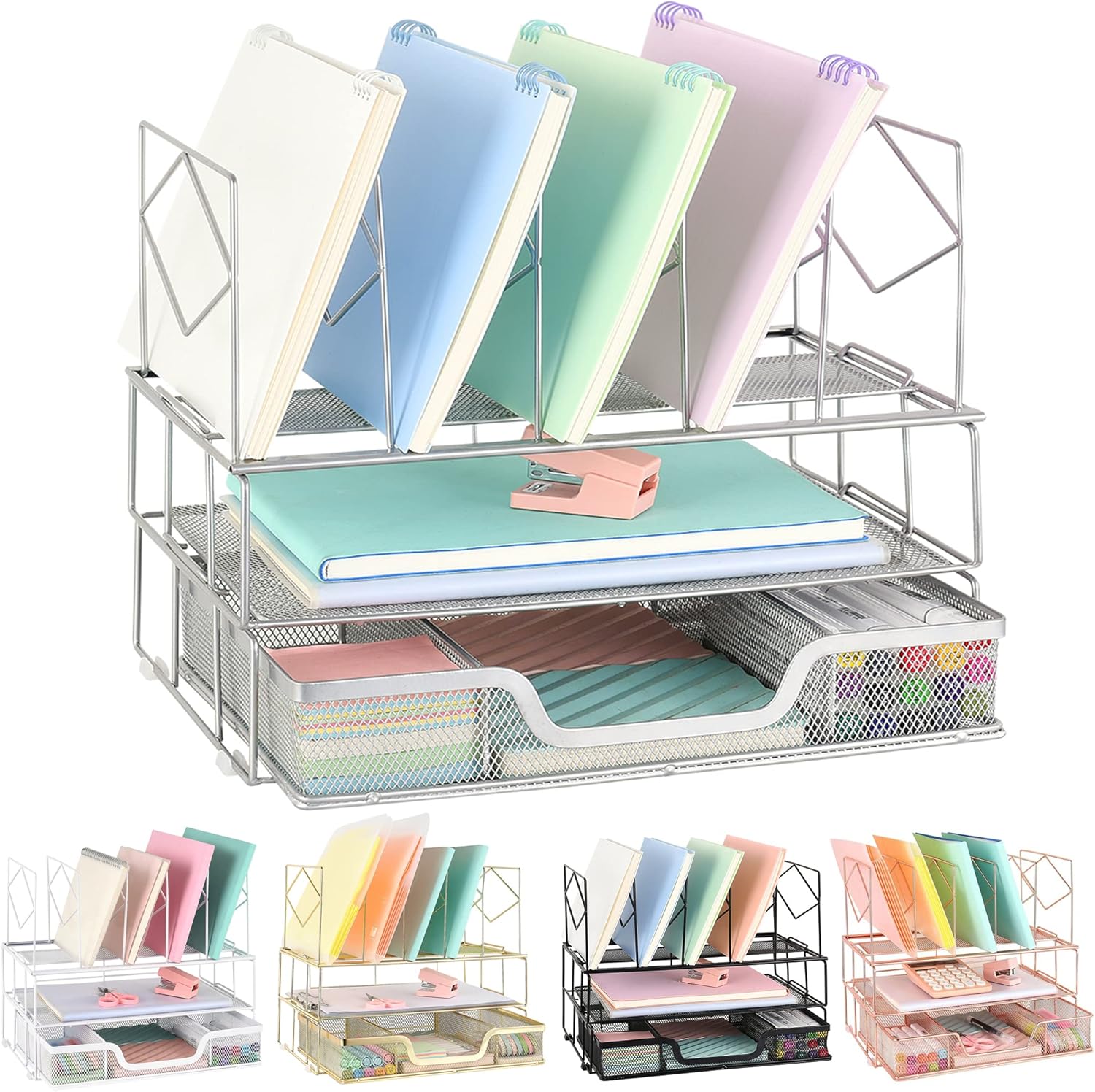 Youbetia Desk Organizers and Storage Double Tray and 5 Upright Sections, Desk