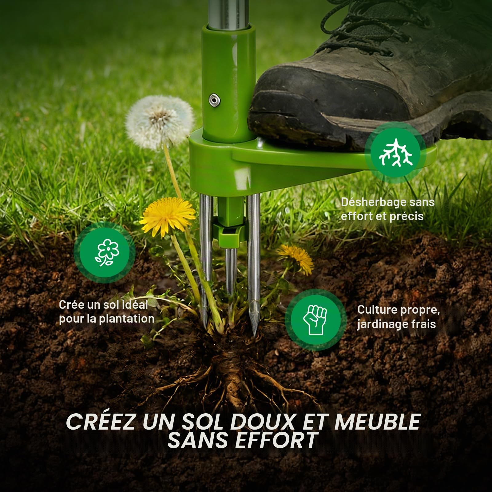 Désherbeur Manuel Longueur 100cm, Tuyau en Aluminium Renforcé, Outil pour Désherber Les Mauvaises Herbes et Arrache Pissenlit, Outillage de Jardin Efficace