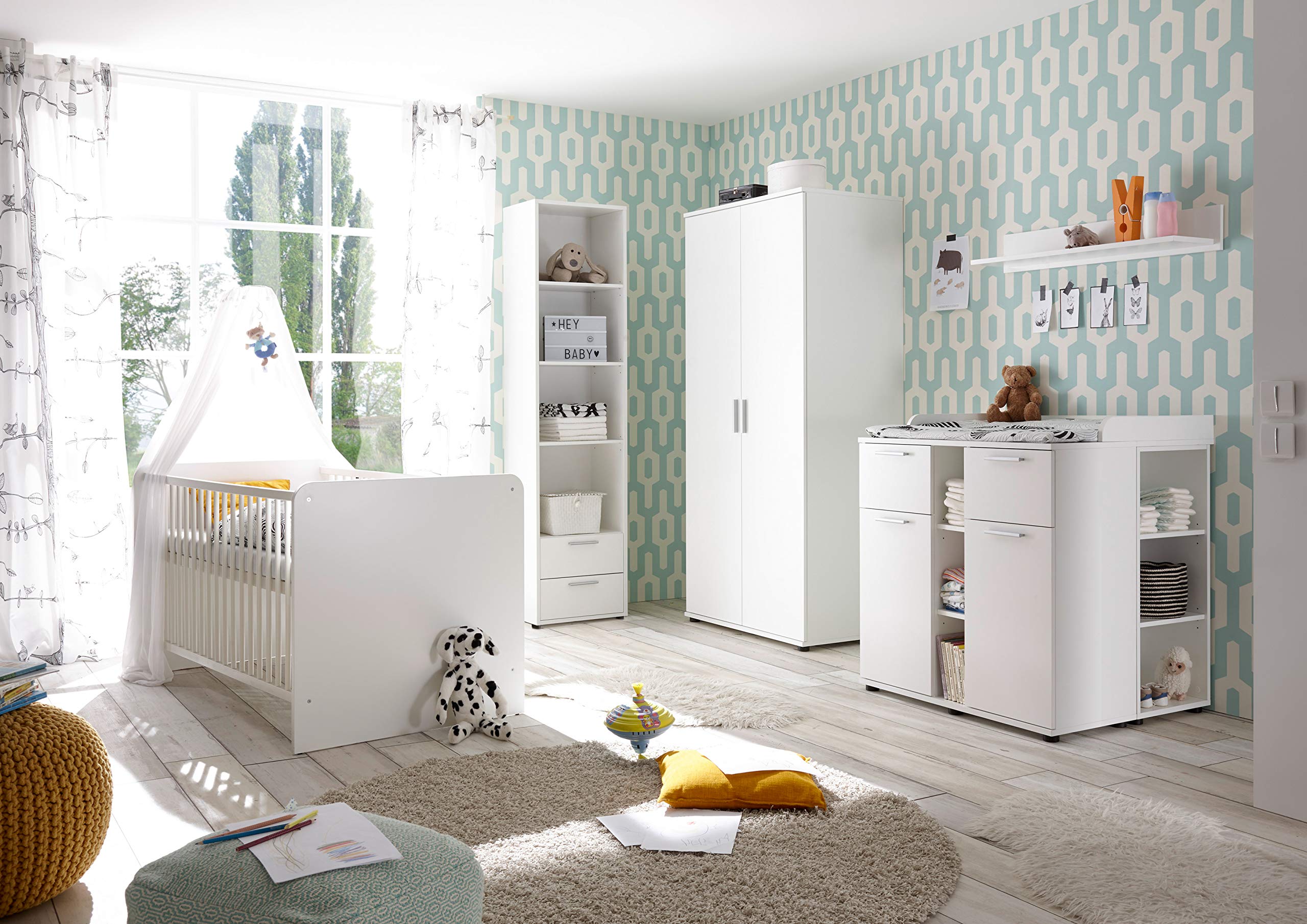 Stella Trading BIBO Eleganter Babyzimmer Kleiderschrank 2-türig 90 x 191 x 55 cm weiß