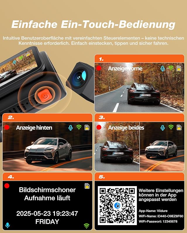 Cameră auto iZEEKER 4K față și 1080P spate, cu WiFi, sistem dual de înregistrare, ecran IPS de 2.99 inchi, vedere nocturnă, senzor G și card SD de 32GB, monitorizare parcare