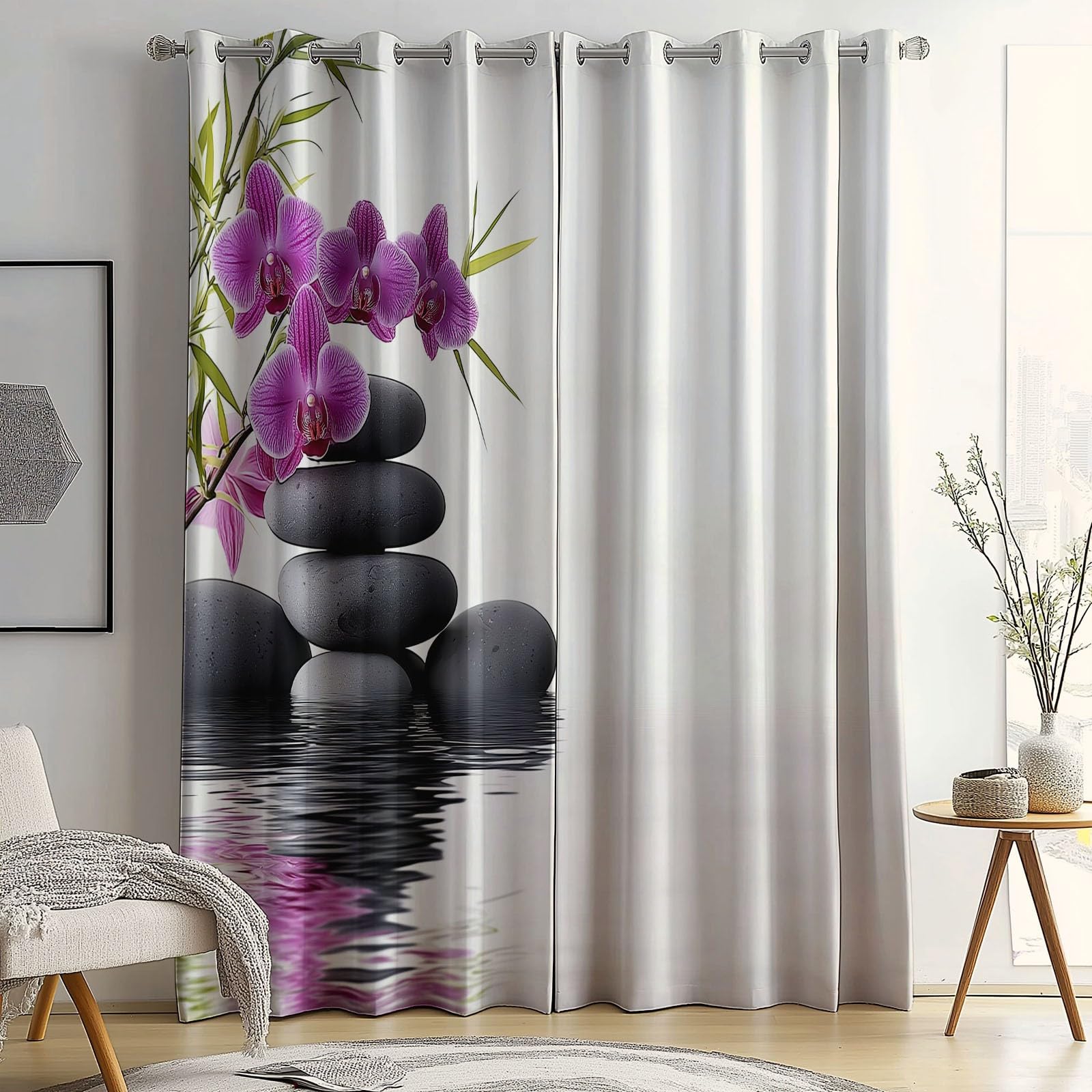 Rideaux Isolants 110L X 215H cm (2 Panneaux), Design Orchidées Simples Et Tranquilles Tenture Opaque Anti-Chaleur pour Chambre Principale, Blanc