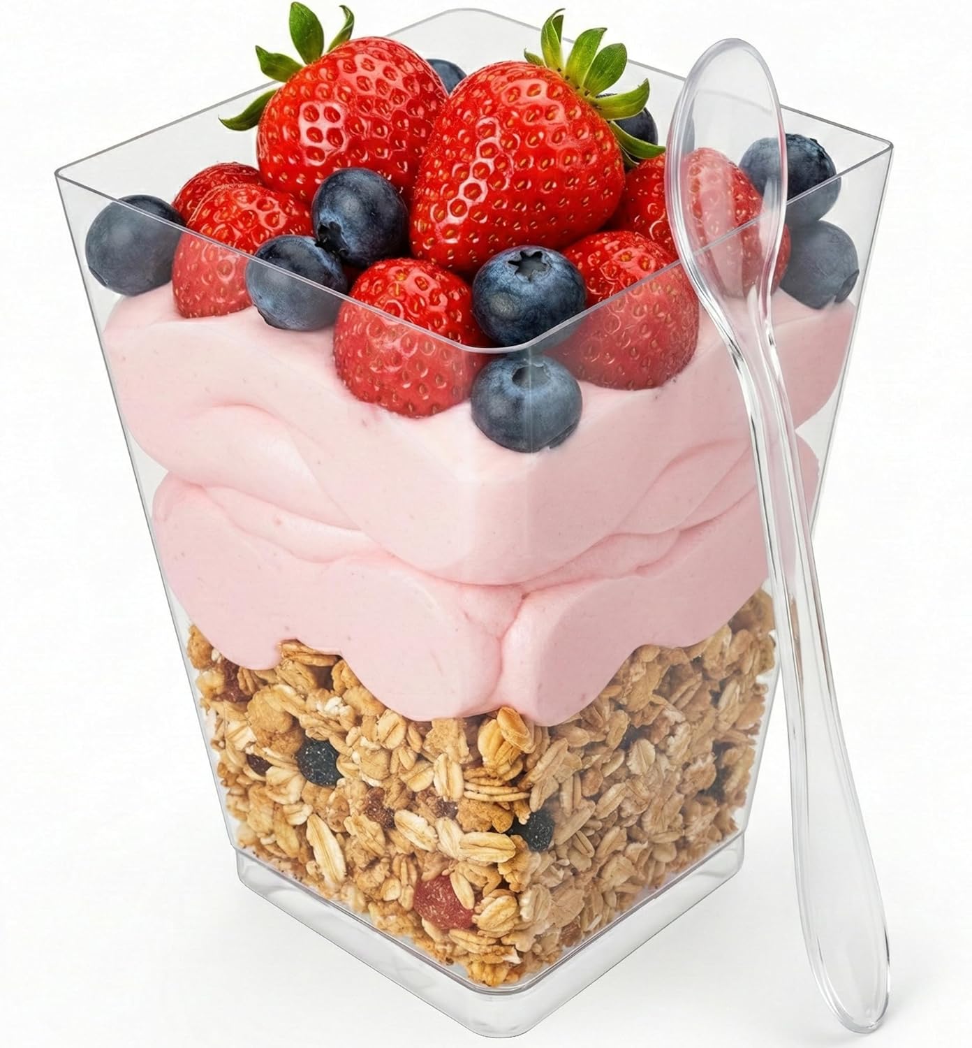 200 Pack 5 oz Plastic Dessert Cups with Spoons, Banana Pudding Cups with Spoons Mini Dessert Shooters for Party Individual Yogurt Parfait Jello Fruit Trifle