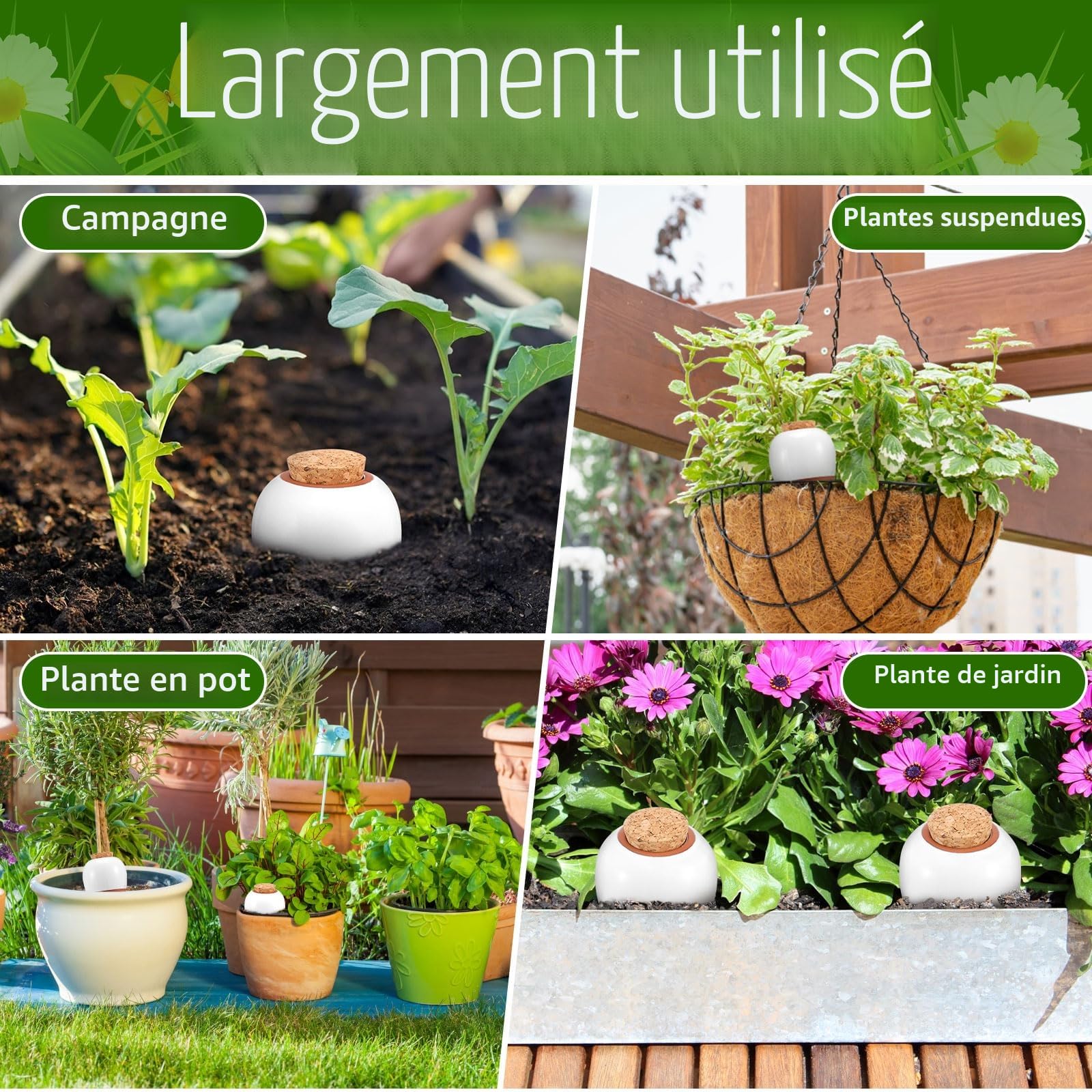 Lot de 4 globes d'arrosage pour plantes en terre cuite - 320 ml - À libération lente - Pour l'intérieur et l'extérieur - 8,2 x 8,2 x 14,23 cm
