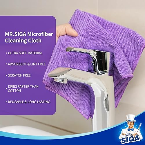 Miniatura 5 de MR.SIGA Paños de limpieza de microfibra, toallas de microfibra multiusos, trapos de limpieza sin rayas, paquete de 12, morado, tamaño 12.6 x 12.6 in