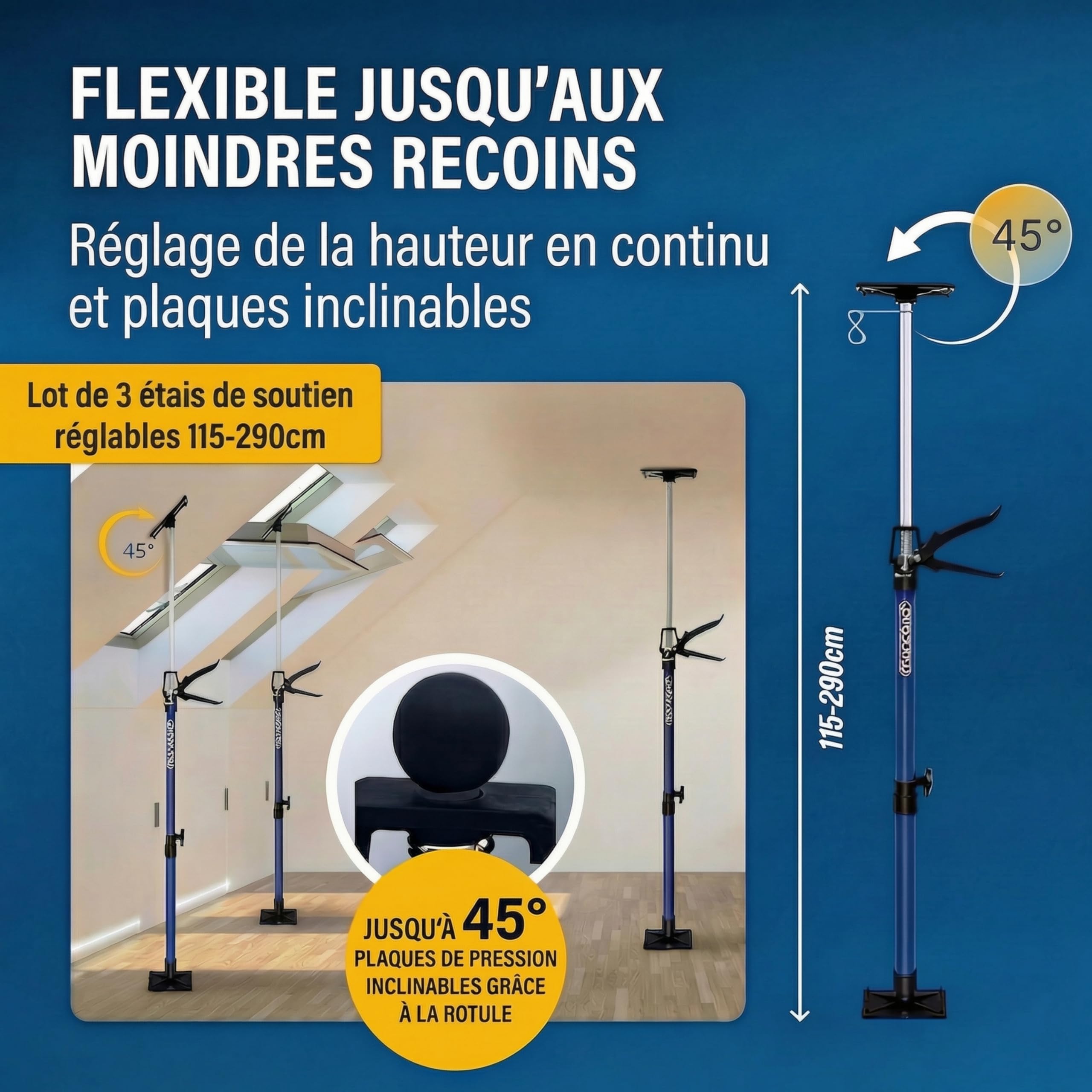 MONZANA® Set de 4 étai de porte/soutien acier réglable en hauteur 115-290cm max. 30kg bricolage atelier maison garage étai soutien télescopique