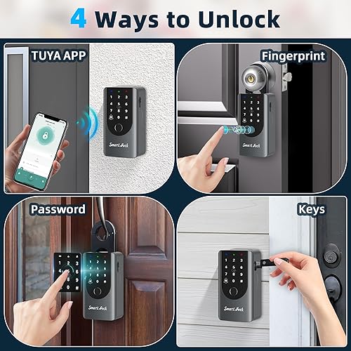 Miniatura 2 de Caja de seguridad con cerradura de llave para exteriores, caja fuerte con aplicación, código, huella digital desbloqueada, adecuada para llaves de