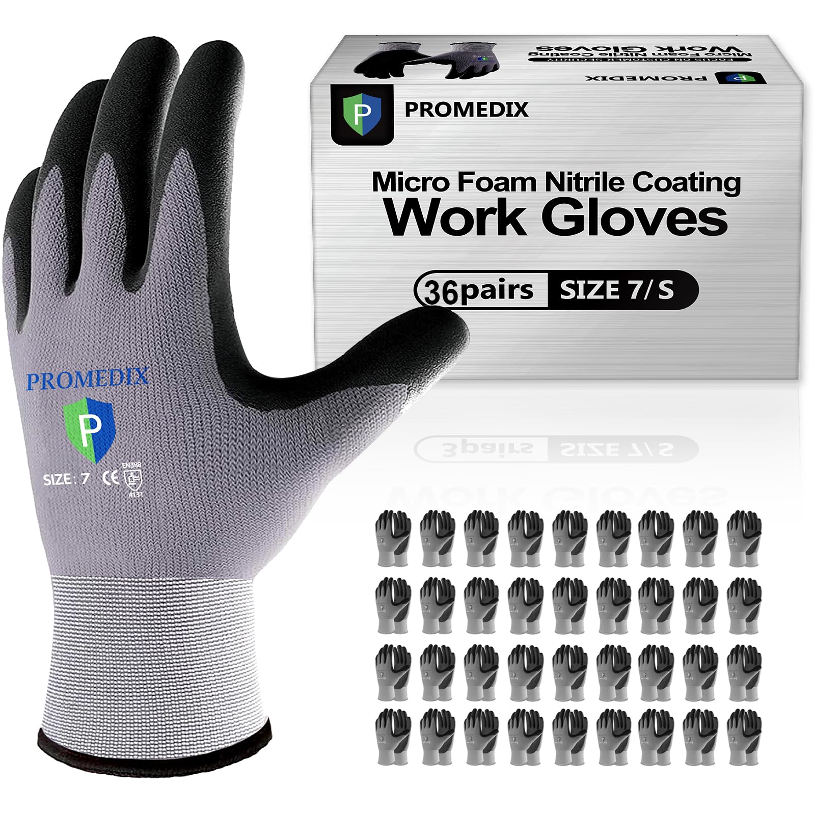 PROMEDIX P Nitrile Coated Work Gloves,MicroFoam Safety Work Gloves Men,Seamless Knit Nylon&spandex Gloves with Grip