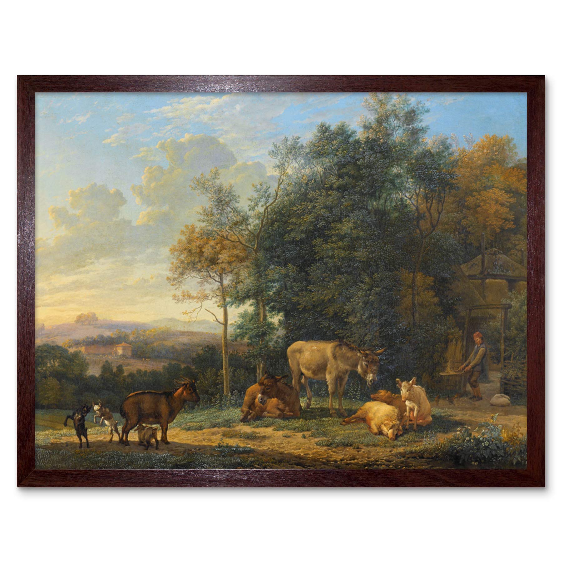 Artery8 Du Jardin Landscape Two Donkeys Goats Pigs Painting Art Print Framed Poster Wall Decor 12x16 inch