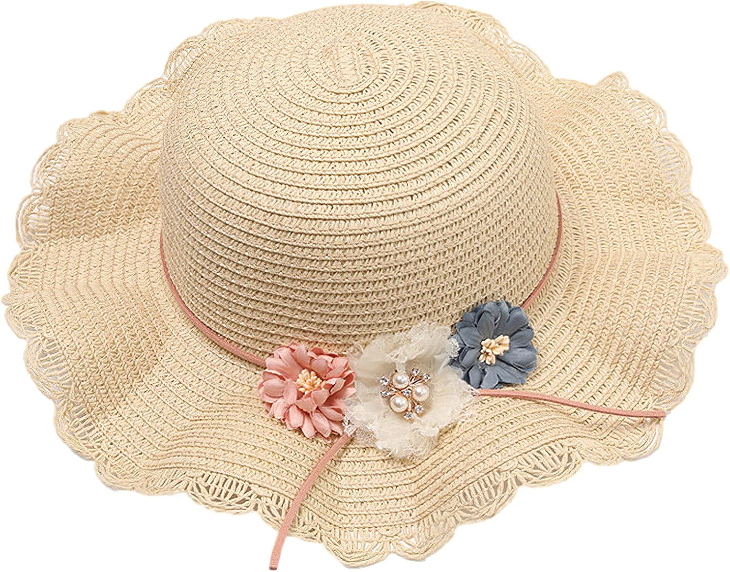 Girls Straw Hat Purse Bag Set Lace Brim Flowers Pearl Summer Beach Sun Hat Princess Shoulder Crossbody Bag Chin Strap - Image 4