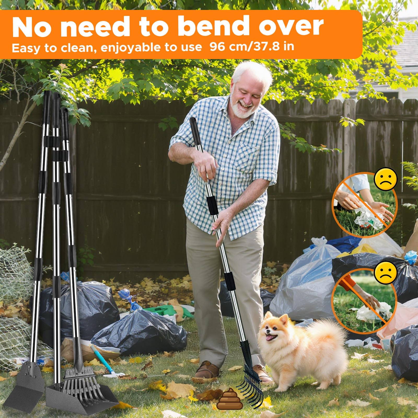 Anluomania 3-pak zbierania odchodów dla psów, zbieracz na odchody dla psów z grabiami, zbieranie odchodów dla psów z regulowanym długim uchwytem 97 cm, Dog Pooper Scooper do trawników, trawy
