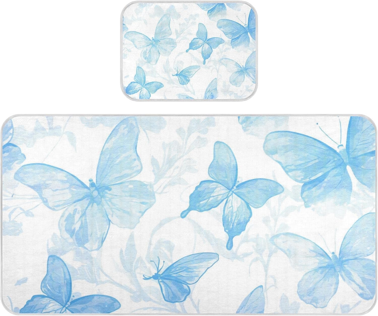 Cartoon Cute Blue and White Butterfly Cooling Baby Mattress Protector 28" x 52" Ultra Soft Training Pads for Baby&Toddler