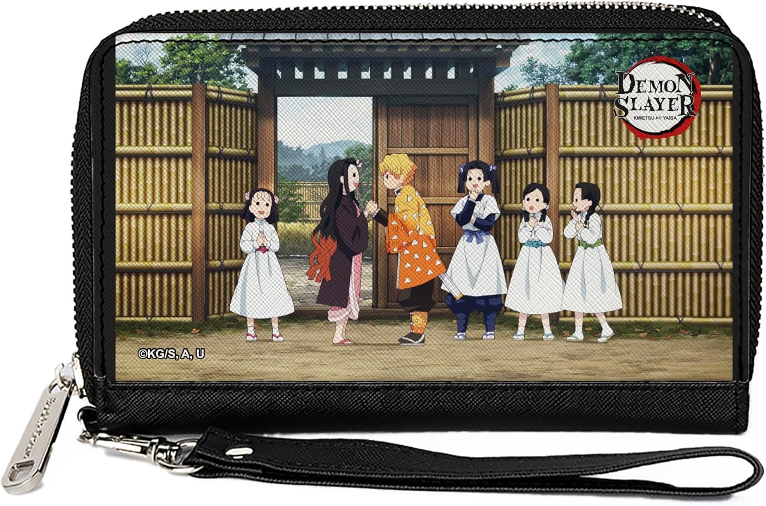 Buckle-Down Demon Slayer Wallet, Zip Around, Demon Slayer Nezuko and Zenitsu Butterfly Mansion Scene, Vegan Leather