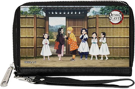 Buckle-Down Demon Slayer Wallet, Zip Around, Demon Slayer Nezuko and Zenitsu Butterfly Mansion Scene, Vegan Leather