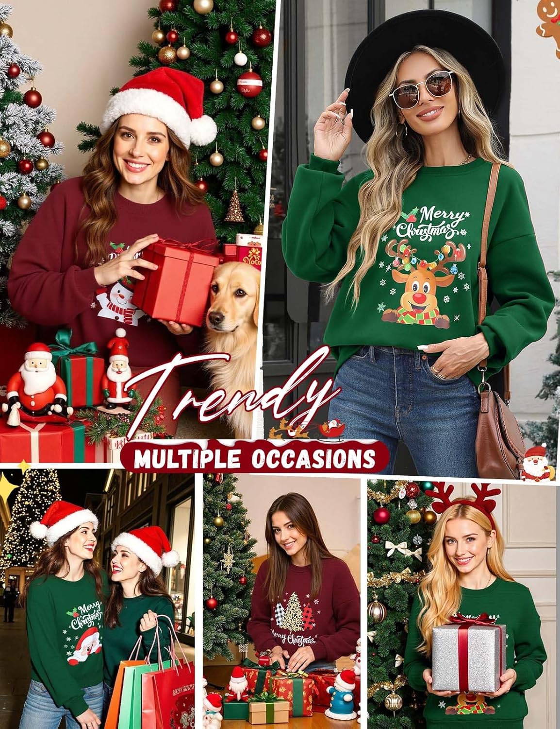 Women's Merry Christmas Shirts Gifts Christmas Graphic Sweater Buffalo Plaid Tees Pullover Xmas Holiday Sweatshirts - Image 7