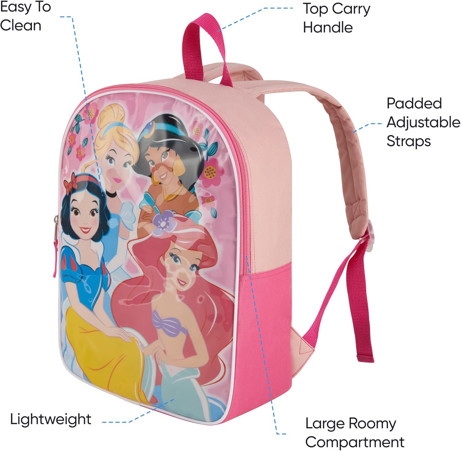 Disney Princess Backpack for Kids 15” | Cute Princess Bookbag for Girls | Padded Straps & Large Zip Compartment | Princess Back to School Supplies - Image 5