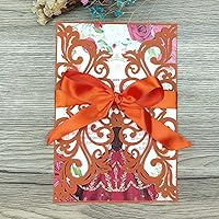Vista 2 de 25 tarjetas de invitaciones de boda cortadas con láser de terracota con sobres, hojas interiores en blanco, cintas para boda, despedida de soltera