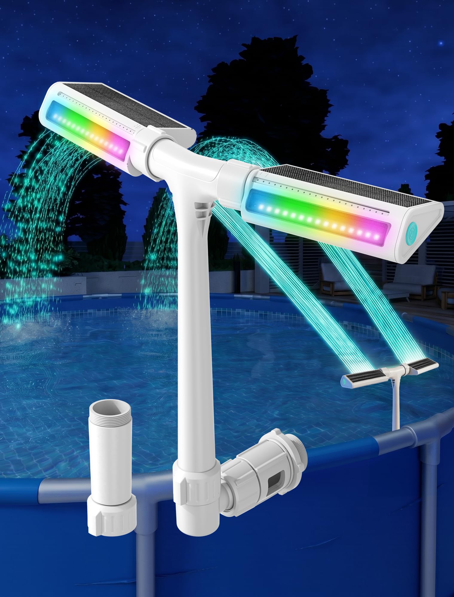 Photo 1 of 2026 Height Upgrade Solar Pool Fountain with 10-Color 4-Modes Lights, Dual Spray Waterfall Sprinkler 360° Adjustable, Compatible with Above & Inground Pools for Cooler Relaxation