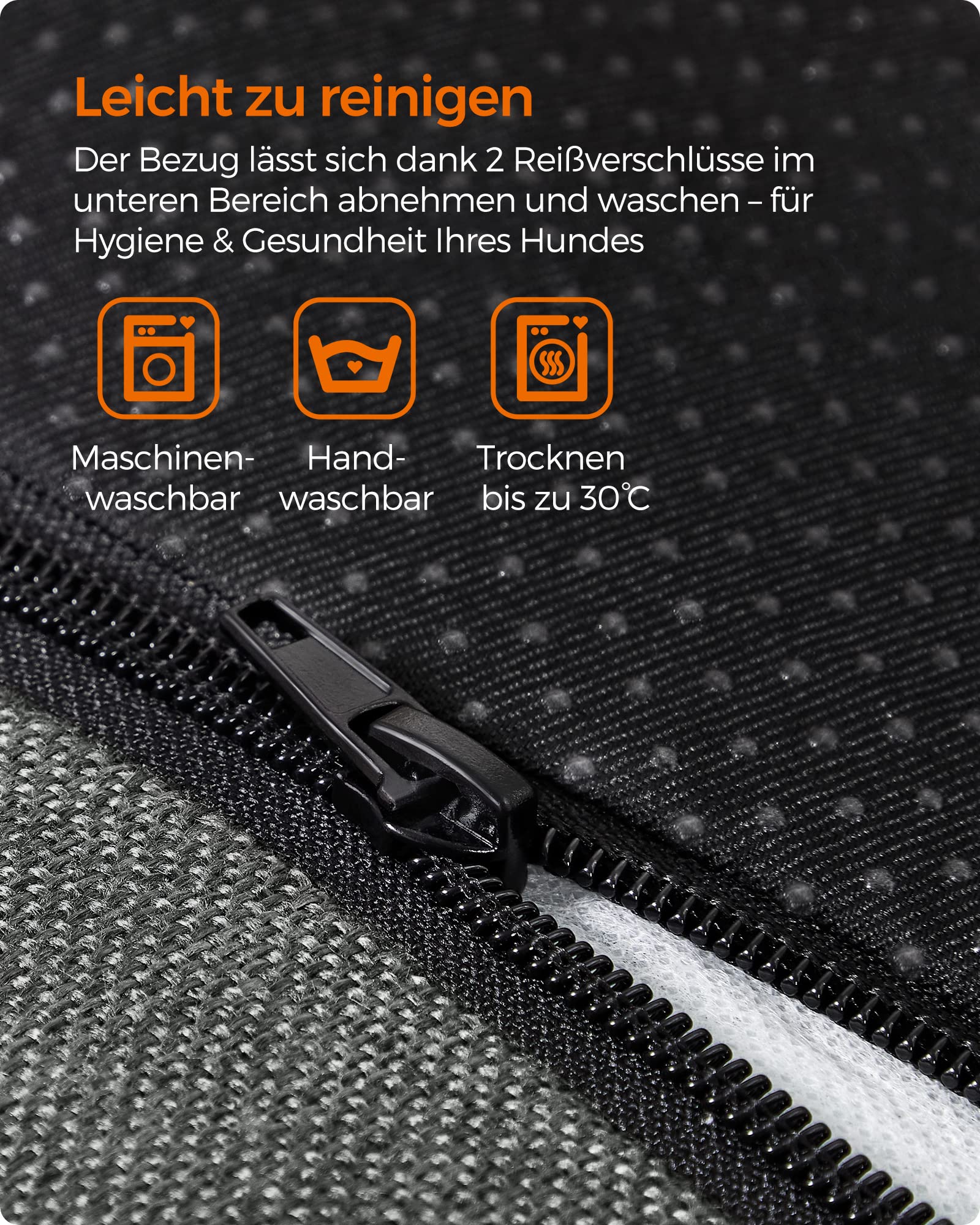 Feandrea Hundebett, Hundekissen in Leinenoptik, Hundekorb, erhöhte Ränder, rutschfeste Unterseite, Bezug abnehmbar waschbar, M, für kleine Hunde, 70 x 55 x 21 cm, hellgrau PGW10GG